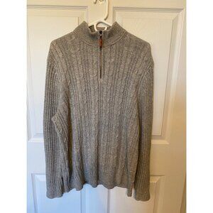 Men’s Tommy Bahama Cable Knit Gray Quarter-Zip Sweater With Ribbed Detailing sz